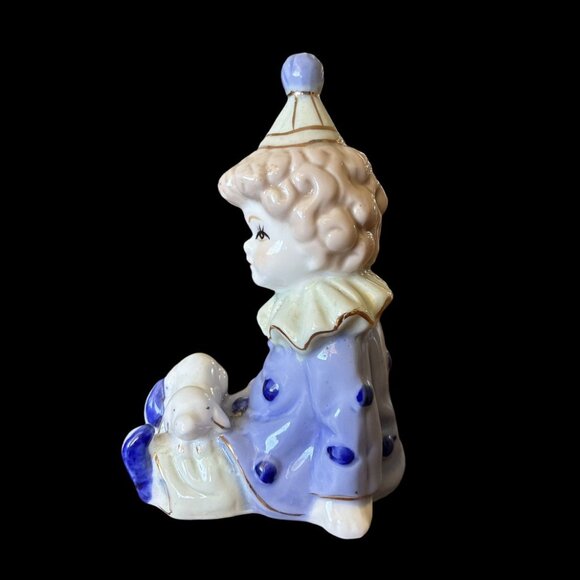 Vintage Curly Haired  Pastel Clown Figurine with Dog - Picture 2 of 7